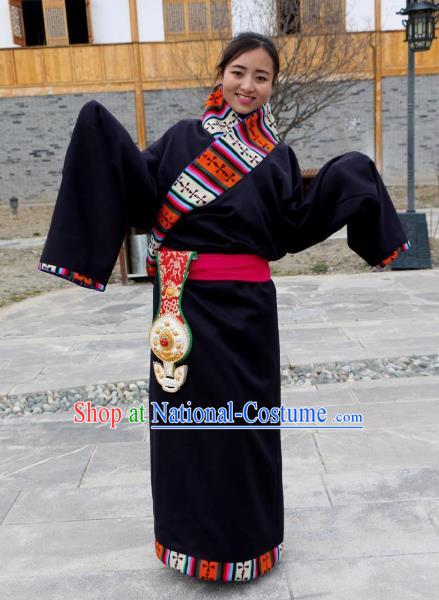 Chinese Traditional Minority Dance Costume Zang Nationality Clothing Tibetan Robe for Women