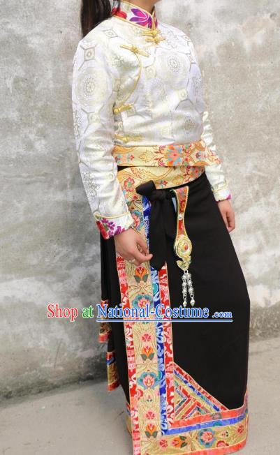 Chinese Traditional Minority Dance Costume Black Tibetan Skirt Zang Nationality Clothing for Women