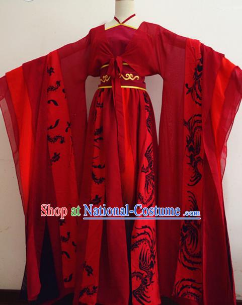 Chinese Ancient Cosplay Swordswoman Red Hanfu Dress Traditional Tang Dynasty Imperial Consort Costume for Women