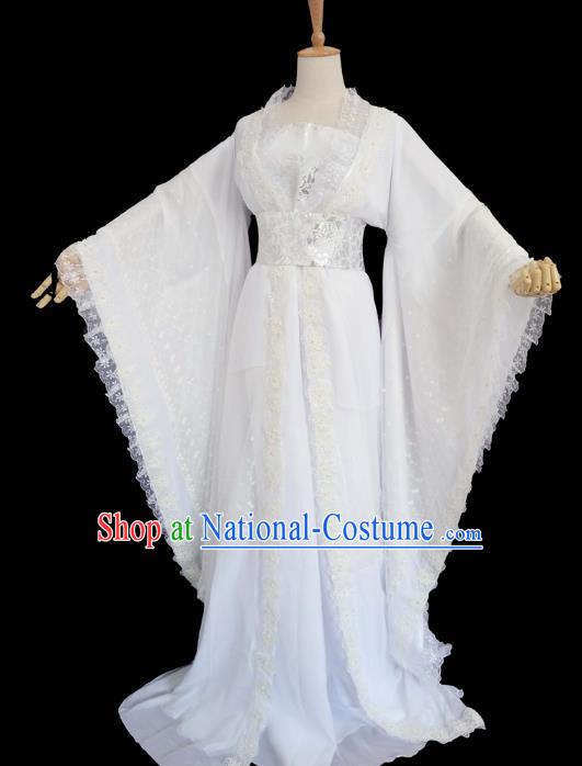 Chinese Ancient Cosplay Fairy Swordswoman White Hanfu Dress Traditional Tang Dynasty Princess Costume for Women