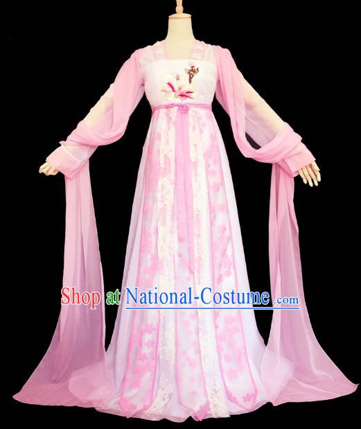 Chinese Ancient Cosplay Princess Pink Hanfu Dress Traditional Tang Dynasty Young Lady Embroidered Costume for Women