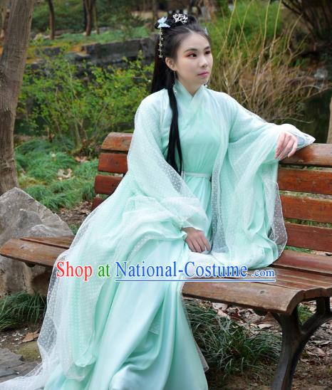 Chinese Traditional Han Dynasty Swordswoman Green Hanfu Dress Ancient Cosplay Princess Costume for Women