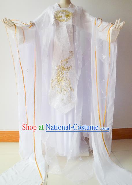 Chinese Traditional Han Dynasty White Hanfu Dress Ancient Princess Embroidered Costume for Women