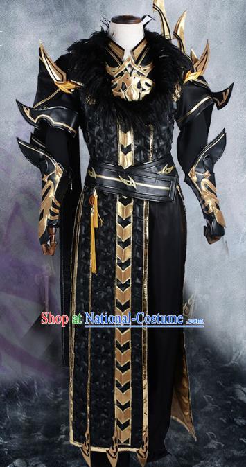 Chinese Ancient Cosplay Warrior Costume Nobility Childe Swordsman Black Body Armour Clothing for Men