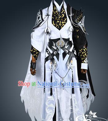 Chinese Ancient Nobility Childe Warrior White Costume Cosplay Swordsman Clothing for Men