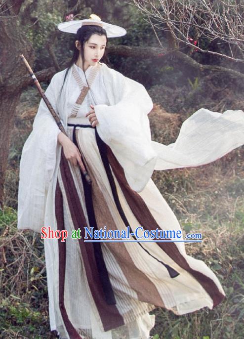 Chinese Traditional Ancient Jin Dynasty Swordswoman Embroidered Costumes Hanfu Dress for Women