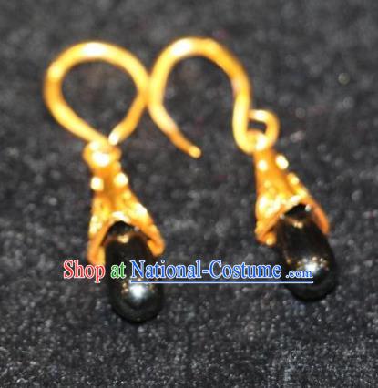 Chinese Zang Nationality Handmade Jewelry Accessories Tibetan Minority Black Earrings for Women