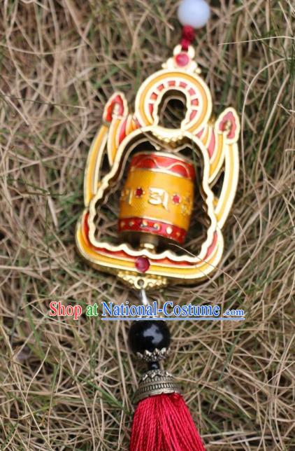 Chinese Zang Nationality Handmade Waist Accessories Red Prayer Wheel Tibetan Minority Sutra-Canisters