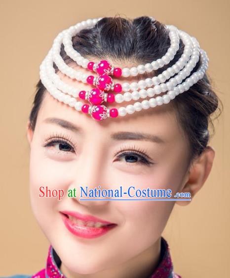 Chinese Traditional Folk Dance Hair Accessories, Mongolian Minority Bride Beads Hair Jewelry Dance Headband for Women