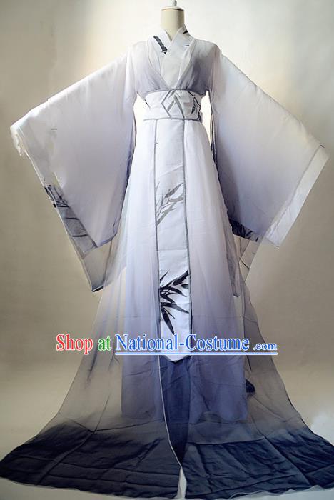 Chinese Han Dynasty Royal Highness Hanfu Ancient Swordsman Printing Bamboo Clothing for Men