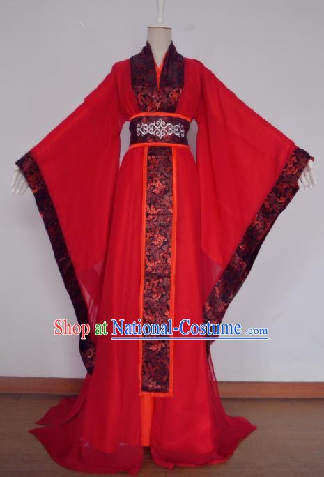 Chinese Han Dynasty Royal Highness Hanfu Ancient Swordsman Bridegroom Red Clothing for Men