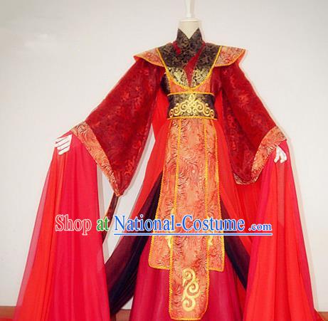 Chinese Han Dynasty Royal Highness Wedding Hanfu Ancient Swordsman Red Clothing for Men