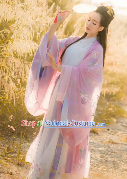 Chinese Traditional Jin Dynasty Palace Princess Hanfu Dress Ancient Nobility Lady Embroidered Clothing for Women