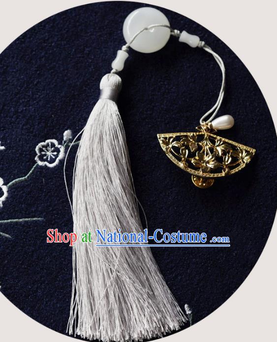 Chinese Ancient Handmade Waist Accessories Hanfu Tassel Fan Pendant for Women