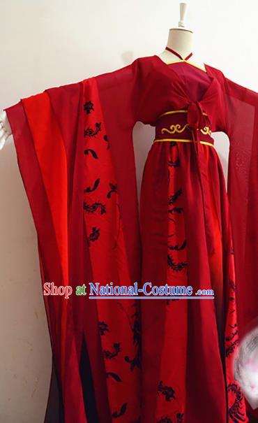 Chinese Tang Dynasty Imperial Concubine Red Hanfu Dress Ancient Fairy Traditional Clothing for Women