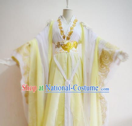 Chinese Han Dynasty Empress Yellow Hanfu Dress Ancient Fairy Traditional Clothing for Women