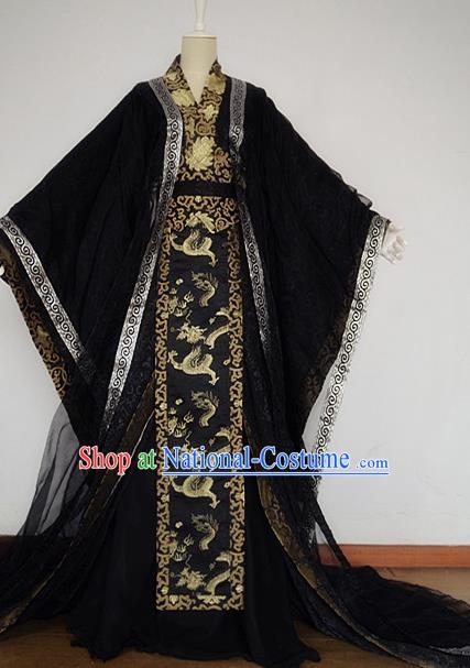 Chinese Han Dynasty Royal Highness Black Hanfu Ancient Swordsman Clothing for Men