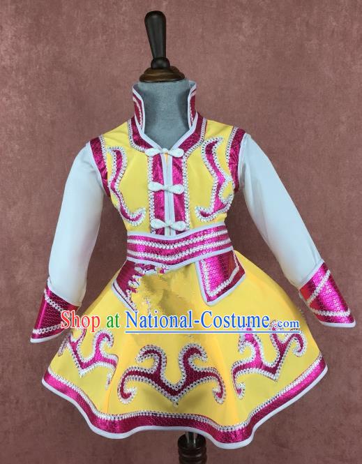 Chinese Traditional Ethnic Children Costume, China Mongolian Minority Folk Dance Clothing for Kids