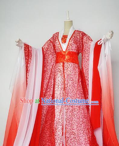 Chinese Han Dynasty Empress Red Hanfu Dress Ancient Fairy Traditional Clothing for Women