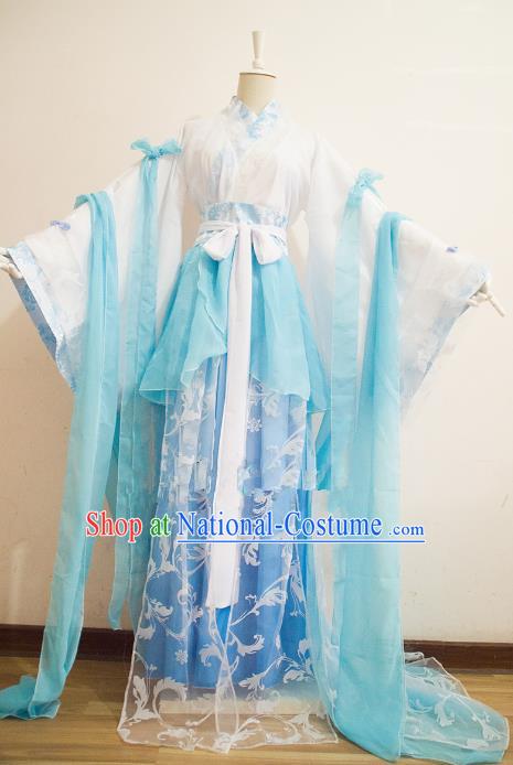 Chinese Song Dynasty Princess Blue Hanfu Dress Ancient Fairy Traditional Costume for Women