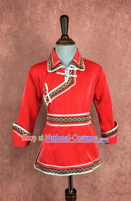 Chinese Traditional Children Ethnic Costume Red Mongolian Robe, China Mongolian Minority Folk Dance Clothing for Kids