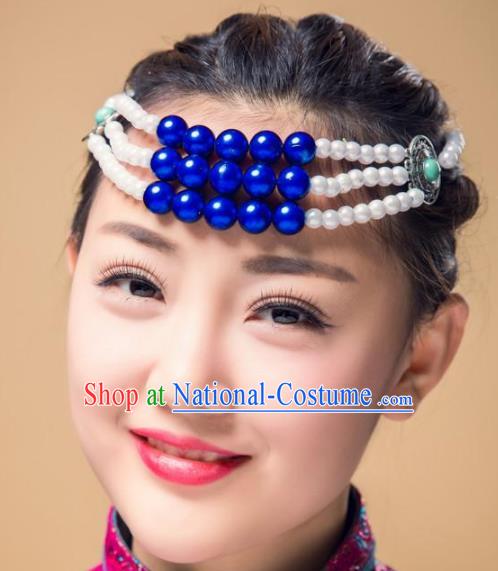 Traditional Chinese Folk Dance Beads Hair Accessories, Mongolian Minority Hair Jewelry Dance Headwear for Women