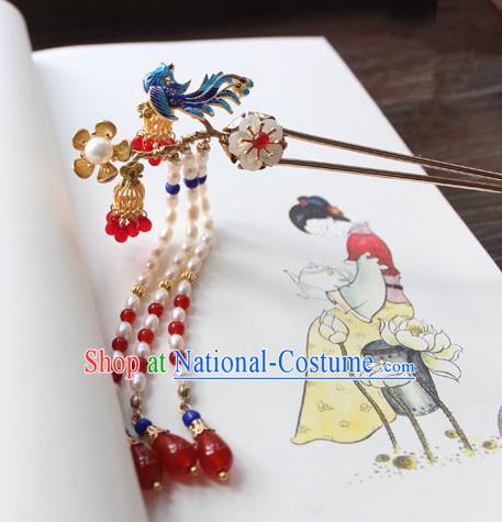 Chinese Ancient Handmade Palace Blueing Hair Clip Hair Accessories Hanfu Pearls Tassel Hairpins for Women