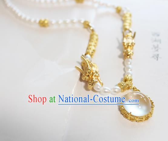 Chinese Ancient Handmade Dragon Necklace Accessories Hanfu Pearls Necklet for Women