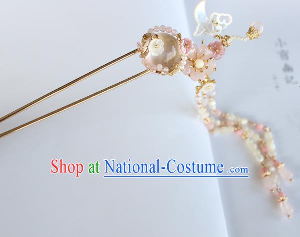 Chinese Ancient Handmade Palace Pink Tassel Hair Clip Hair Accessories Hanfu Hairpins for Women