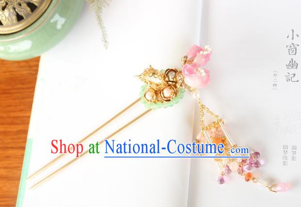 Chinese Ancient Handmade Palace Pink Flowers Hair Clip Hair Accessories Hanfu Hairpins for Women