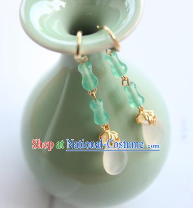 Chinese Ancient Handmade Green Bamboo Earrings Accessories Hanfu Eardrop for Women