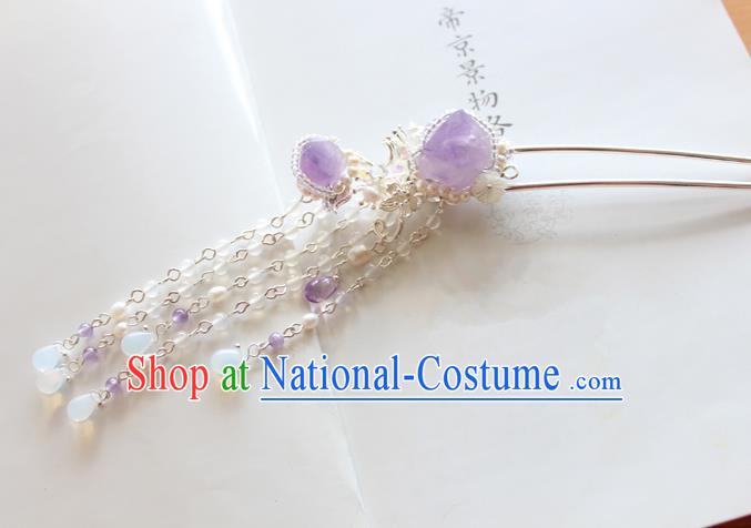 Chinese Ancient Handmade Palace Purple Crystal Hair Clip Hair Accessories Hanfu Hairpins for Women