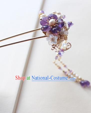 Chinese Ancient Handmade Purple Flower Hair Clip Hair Accessories Hanfu Hairpins for Women