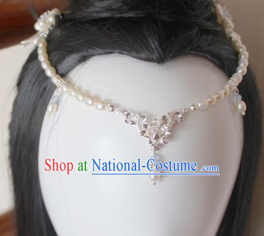 Chinese Ancient Handmade Pearls Hair Clasp Hair Accessories Hanfu Frontlet Hairpins for Women