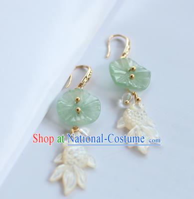 Chinese Ancient Handmade Hanfu Accessories Goldfish Lotus Leaf Earrings for Women