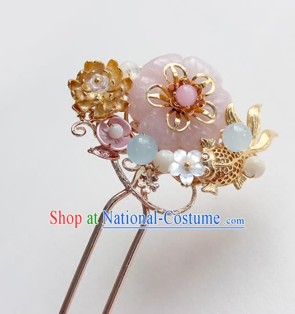 Chinese Ancient Handmade Goldfish Hair Clip Classical Hair Accessories Hanfu Brass Hairpins for Women