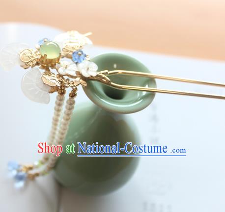 Chinese Ancient Handmade Jade Step Shake Hair Accessories Hanfu Tassel Hairpins for Women