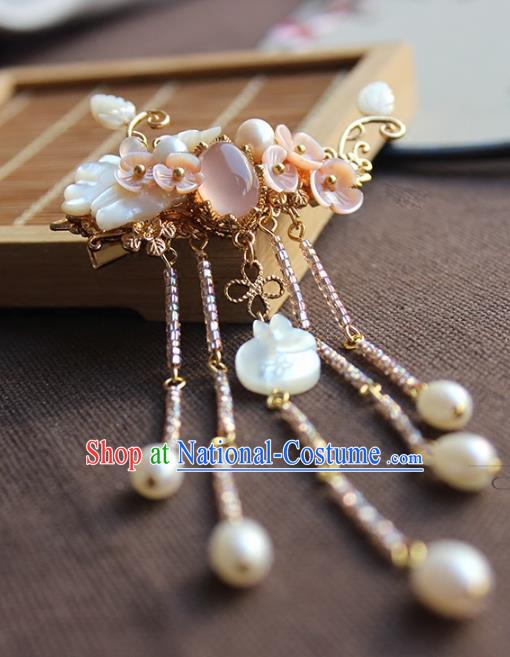 Chinese Ancient Handmade Pearls Tassel Hair Claw Classical Hair Accessories Hanfu Hairpins for Women