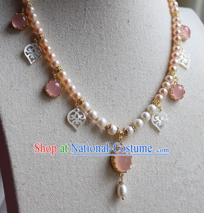 Chinese Ancient Handmade Classical Necklace Accessories Hanfu Rose Chalcedony Necklet for Women