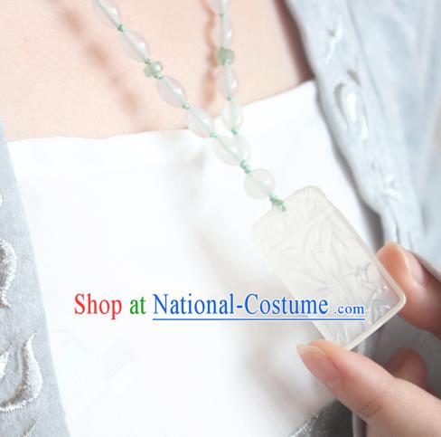 Chinese Ancient Handmade Hanfu Accessories Carving Bamboo Jade Necklace for Women