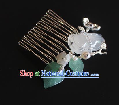 Chinese Ancient Handmade Classical Jade Cicada Hair Comb Hair Accessories Hanfu Hairpins for Women