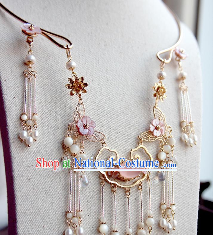 Chinese Ancient Handmade Hanfu Accessories Pink Shell Necklace for Women