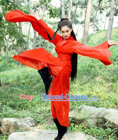 Chinese Ancient Swordswoman Red Hanfu Dress Jin Dynasty Chivalrous Women Costumes