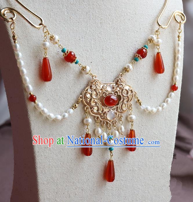 Chinese Ancient Handmade Hanfu Accessories Conophytum Pucillum Tassel Necklace for Women