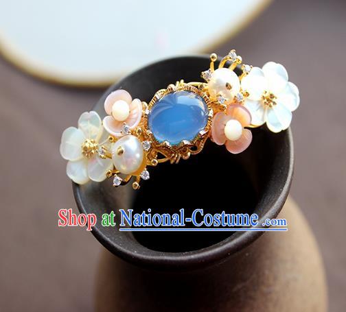 Chinese Ancient Handmade Classical Blue Chalcedony Hair Claw Hair Accessories Hanfu Hairpins for Women