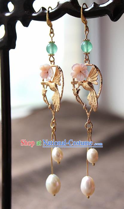 Chinese Ancient Handmade Hanfu Accessories Golden Tassel Earrings for Women