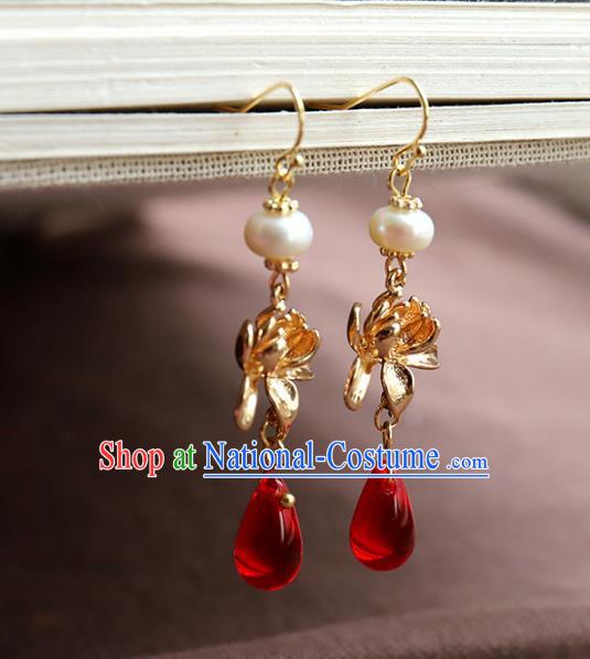 Chinese Ancient Handmade Classical Earrings Accessories Hanfu Red Eardrop for Women