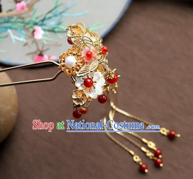 Chinese Ancient Handmade Bride Hair Clip Classical Hair Accessories Hanfu Golden Butterfly Hairpins for Women