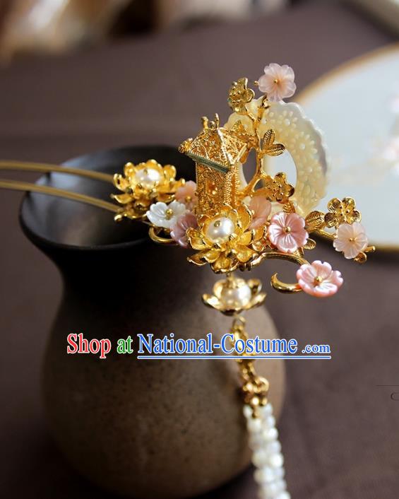 Chinese Ancient Handmade Pavilion Hair Clip Classical Hair Accessories Hanfu Hairpins for Women