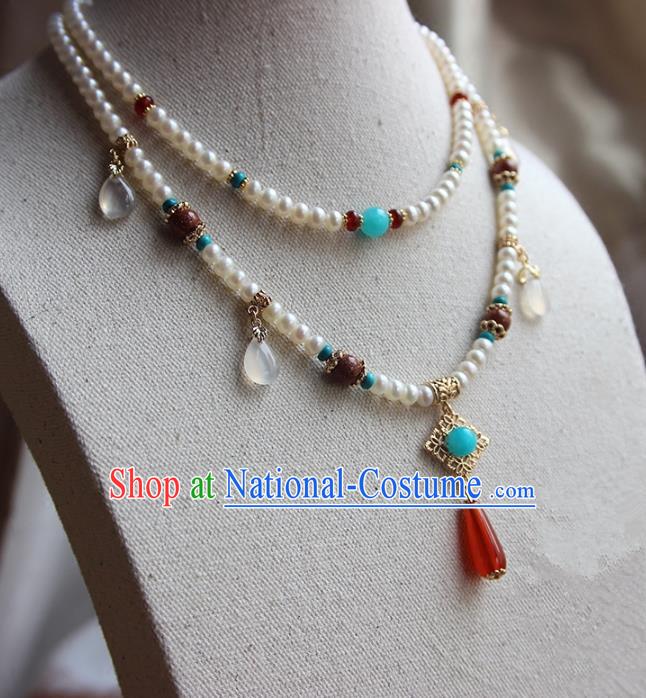 Chinese Ancient Handmade Classical Pearls Conophytum Pucillum Accessories Hanfu Necklace for Women